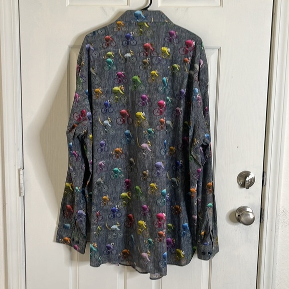 Jared Lang Animal Bicycle Button Shirt Men Size 3XLT Gray Racer Rider Biker Bike - Picture 9 of 11